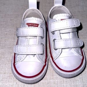 Converse sneaker toddler size 4. Velcro.  WHITE